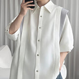 AIDASE  -  Summer New Men Shirts Contrast Color Patchwork Design Loose Turn-Down Collar Short Sleeve Shirt Fashion Menswear 21E6531 aidase-shop