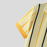 AIDASE  -  Men Striped Shirt Lapel Short Sleeve Summer Streetwear Men Clothing Loose 2025 Fashion Casual Male Shirts Tops S-5XL aidase-shop