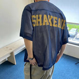 AIDASE  -  Must-have Mesh Printed T-shirt for Summer Layering Men Retro Loose Breathable Hollow Out Small Neck T-shirt Short Sleeved Jersey aidase-shop