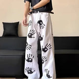 AIDASE  -  Palm Print Men Jeans American Hip-hop Street Style Handsome Straight Leg Loose Niche Male Trousers Summer New aidase-shop