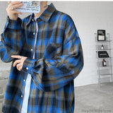 Aidase Long Sleeve Plaid Shirts Men Autumn Casual Loose Harajuku Vintage High Street Daily All-match Gentleman Camisa Plus Size 5XL-M