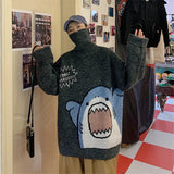 AIDASE  -  Winter Men Turtlenecks Shark Sweater Men Patchwor Harajuku Korean Style High Neck Oversized Grey Turtleneck Pullover Men aidase-shop