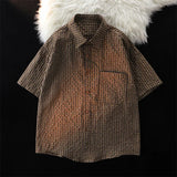 AIDASE  -  Summer Thin Fashion Seersucker Shirts For Men Vintage Short Sleeves Lapel Tops Casual Lazy Style Pleated Plaid Shirt Streetwear aidase-shop