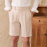 AIDASE  -  Italian Style Naples Shorts Men Summer Seersucker High Waisted Paris Buckle Suit Middle Pants England Business Casual Shorts aidase-shop