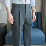 AIDASE  -  High-quality thin section semi-elastic waist small straight casual suit pants men's pants aidase-shop