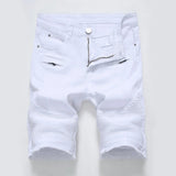 AIDASE  -  New Red Men's Jeans Shorts Pleats and Holes Decorated Shorts Men Blue White Black Blue Red Denim Shorts，Asian Size aidase-shop