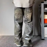 33.46Aidase Men's Y2K Graffiti Printed Baggy Jeans New Vintage Distressed Blue Harajuku Denim Pants High Street Straight-leg Jean Trousers aidase-shop