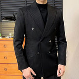 Aidase Lurex Yarn Casual Double Breasted Stripe For Men 2023 Blazer Masculino British Daily Men Blazer Hombre Fashion Shiny Slim Blazer aidase-shop