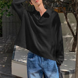 AIDASE  -  Men Shirt Solid Color Lapel Long Sleeve Korean Style Casual Men Clothing Streetwear Loose Fashion Leisure Male Tee Tops aidase-shop