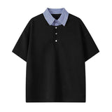 AIDASE  -  Korean Fashion Handsome Men T Shirts Turn Down Collar Design Short Sleeve Top Tees aidase-shop