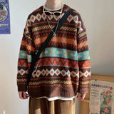 Aidase  Harajuku Style Sweater Men's Loose Casual Round Neck Knitted Sweater Korean Version Trendy Ins Hong Kong Style Versatile Sweater