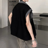 AIDASE  -  Fake Two-Piece Men's Shirt 2025 Summer New Plaid Patchwork Short Sleeve Lapel Trendy Men Tops Handsome Menswear aidase-shop