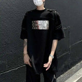 AIDASE  -  Men's T-shirts Fashion Metal Rivets Belt Decoration Round Collar Short Sleeved Loose Pullover Niche Male Tees Summer aidase-shop