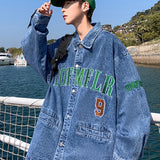 Aidase Trendy Letter Embroidered Workwear Denim Jacket Men 2024 New Fashion American Loose and Versatile Lapel Jacket Aesthetic Chic aidase-shop