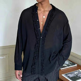 AIDASE  -  Autumn New Male Solid Color Long-Sleeved Perspective Shirt American Retro Fashion Trend High Street Casual Loose Niche Men's Top aidase-shop