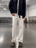 AIDASE  -  White Straight Leg Jeans Men Summer American High Street Vibe Long Pants Elastic Slimming Micro Flare Trousers aidase-shop