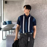 AIDASE  -  New Summer Knit Men's Polo Shirt Korean Fashion Hollow Out Mesh Lapel Striped Short Sleeve Casual Loose Polo Shirts aidase-shop