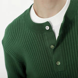 AIDASE  -  Casual Buttoned Crew Neck Knit Jumper Tops Men Vintage Knitting Sweaters Trendy Mens Autumn Long Sleeve Solid Color Sweater aidase-shop