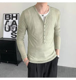 AIDASE  -  Summer Fashion Trendy Elastic Slim Fit Design Long Sleeved 2025 Korea Fashion Round Neck Luxury Male Tops aidase-shop