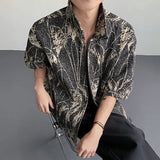 AIDASE  -  Reed Double-sided Men's Shirt Jacquard Texture Pattern Decoration Single-breasted Short Sleeved Lapel Casual Tops aidase-shop