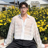 AIDASE  -  Male Long Sleeve Shirts Trend New Summer Fashionable Niche Hollow Design Single Breasted Sunscreen Solid Color Shirt aidase-shop