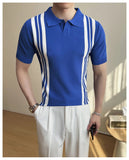 AIDASE  -  Summer Slim Fit Striped Contrast Knit Ice Polo Shirt Men's Stretchable Short Sleeve T-Shirt M-4XL aidase-shop