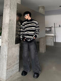AIDASE  -  Men's Clothing Mohair Black And White Striped Design Plush Sweater Autumn And Winter Knitwear Top pullover pull homme hiver aidase-shop