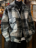 AIDASE  -  Casual Long Sleeve Mens Woolen Jacket Coat Plaid Printed Button-up Turn-down Collar Jackets Men Spring Vintage Cardigan Tops aidase-shop