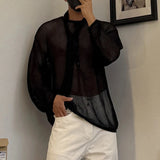 AIDASE  -  Men Sweater Solid V Neck Long Sleeve Hollow Out See Through Male Pullovers Streetwear Loose Fashion Casual Men Clothing aidase-shop