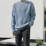 Aidase Knit Sweater Male Crewneck Round Collar Pink Men's Clothing Pullovers Solid Color Plain Korean Style Y2k Streetwear Fashion 2024 aidase-shop