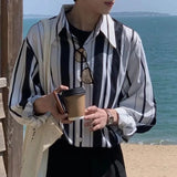 AIDASE  -  New Spring and Autumn Fashion Trend Men's Polo Neck Stripe Contrast Color Long Sleeve Handsome Versatile Casual Loose Shirt aidase-shop
