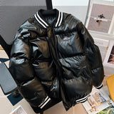 Aidase American Baseball Uniform PU Bomber Jacket Hip Hop Thickened Stand Collar Parkas Loose Versatile Couple Winter Coat aidase-shop