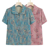 AIDASE  -  New Chinese Style Women's Shirt Short Sleeve Stand Collar Slim Fit Mommy Top Elderly Lady Fashionable Cotton Polyester Blend aidase-shop