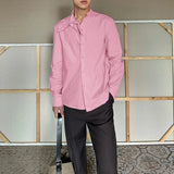 AIDASE  -  Men Shirt Solid Color Lapel Long Sleeve Lace Up Casual Men Clothing Streetwear Loose 2025 Fashion Male Shirts S-5XL aidase-shop