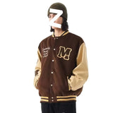 AIDASE  -  Loose American Baseball Jacket Street Style Print Splicing Thickened Casual Spring Autumn Outerwear for Men High Street Fashion aidase-shop