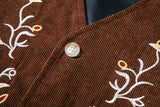 AIDASE  -  Retro Pattern Embroidery Corduroy Vest Coat Men Spring Fashionable Button-up V Neck Waistcoats Mens Casual Sleeveless Cardigans aidase-shop