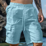 AIDASE  -  cotton and linen tooling shorts, drawstring elastic waist, multi-pocket breathable five-point casual pants aidase-shop