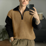 AIDASE  -  Men Pullovers Patchwork Lapel Long Sleeve Knitted Spring Autumn Casual Male Sweater Zipper Streetwear Men Clothing S-5XL aidase-shop