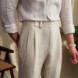 AIDASE  -  New 2025 Men's Neapolitan Mid High Waist Straight Casual Trousers British Retro Versatile Long Pants Summer Fashion Men's Wear aidase-shop