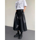 AIDASE  -  Wide Leg Leather Pants Stage Performance Elastic Waist Loose Fit Cropped 7/8 Length Casual Comfortable Trendy Fashion Women Men