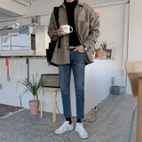 AIDASE  -  Winter Thick Woolen Plaid Shirt Men's Casual Loose Korean Elegant Woolen Long Sleeved Shirt Vintage Warm Lapel Button Jacket aidase-shop