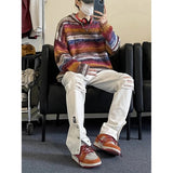 Striped Sweatshirt Men Baggy Fashion Harajuku Round Neck Tops Oversized Trendy Male Sweater Streetwear Pullover Shirt aidase-shop