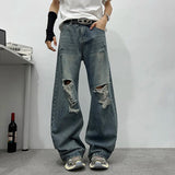 AIDASE  -  Summer New Ripped Men's Jeans 2025 Fashion Niche Design Straight-leg Loose Men Denim Pants High Street Menswear 21E6703 aidase-shop