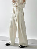AIDASE  -  Daily Casual Mens Pleated Straight Trousers Spring Autumn Fashion Solid Color Loose Pants Men Vintage Lace-up High Waist Pants