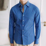 Aidase Casual Blue Stripe Shirt Men's Business Versatile Non Iron Naples Italian Splayed Collar Long Sleeved Gentleman Fashion Shirt aidase-shop