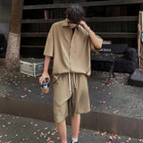 AIDASE  -  Fashion Men's Sets Summer New Short Sleeved Shirt Drawstring Solid Color Shorts Casual Fashionable Two-piece aidase-shop