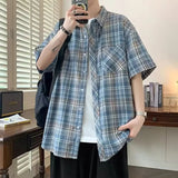 AIDASE  -  Trendy Summer Elegant Short Sleeve Plaid Shirt Men's American Casual Oversized Pocket T Shirts Y2K Streetwear Camisas aidase-shop