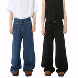 AIDASE  -  Korean New Fashion Men's Solid Color Simple Basic Casual Trendy Daily Wide Leg Straight Denim Trousers Male Jeans Pants Clothes aidase-shop