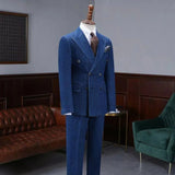 Aidase New Fashion Denim Blue Suits High Quality Slim Fit 2 Piece Peak Lapel Double Breasted Chic Male Blazer Wedding Casual Men Suits