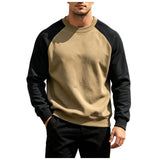 AIDASE  -  Men's Casual Loose Color Patch Shoulder Sleeved Pullover Trendy Round Neck Men's Clothing Tan Sweatshirt Men aidase-shop